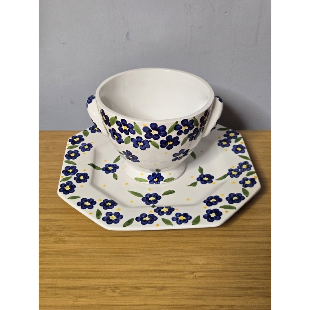 Vintage Set Of Bowl And Octagon Plate By Casa Fina‎ In Portugal. Lot Of 2 GVC